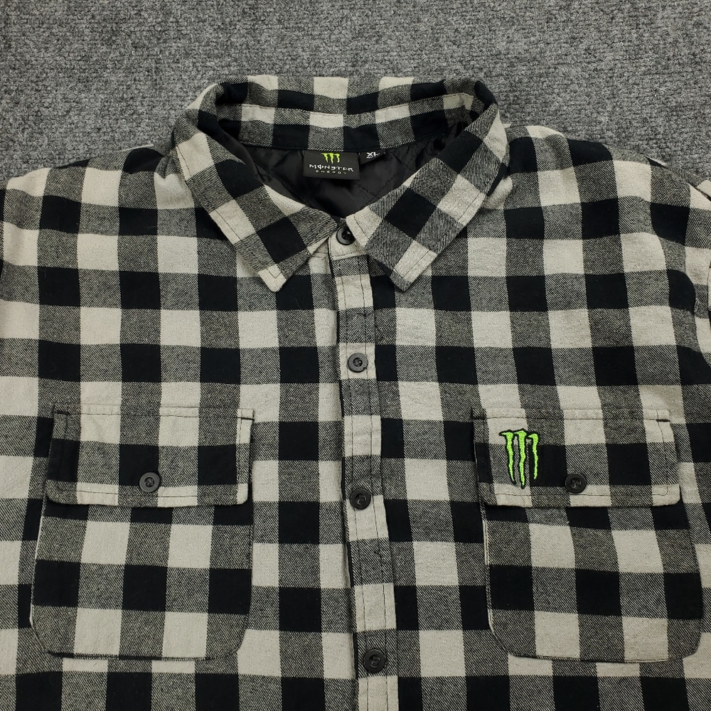 Monster Energy Shirt Jacket Mens XL Flannel Shacket Buffalo Quilted Lined Y2K - Picture 5 of 14